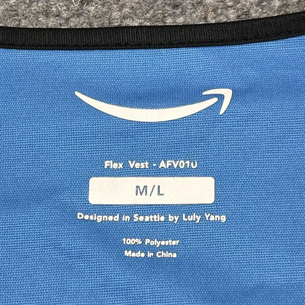 Amazon Flex Vest M/L Blue Black Reflective Zip Front Uniform Workwear Luly Yang
